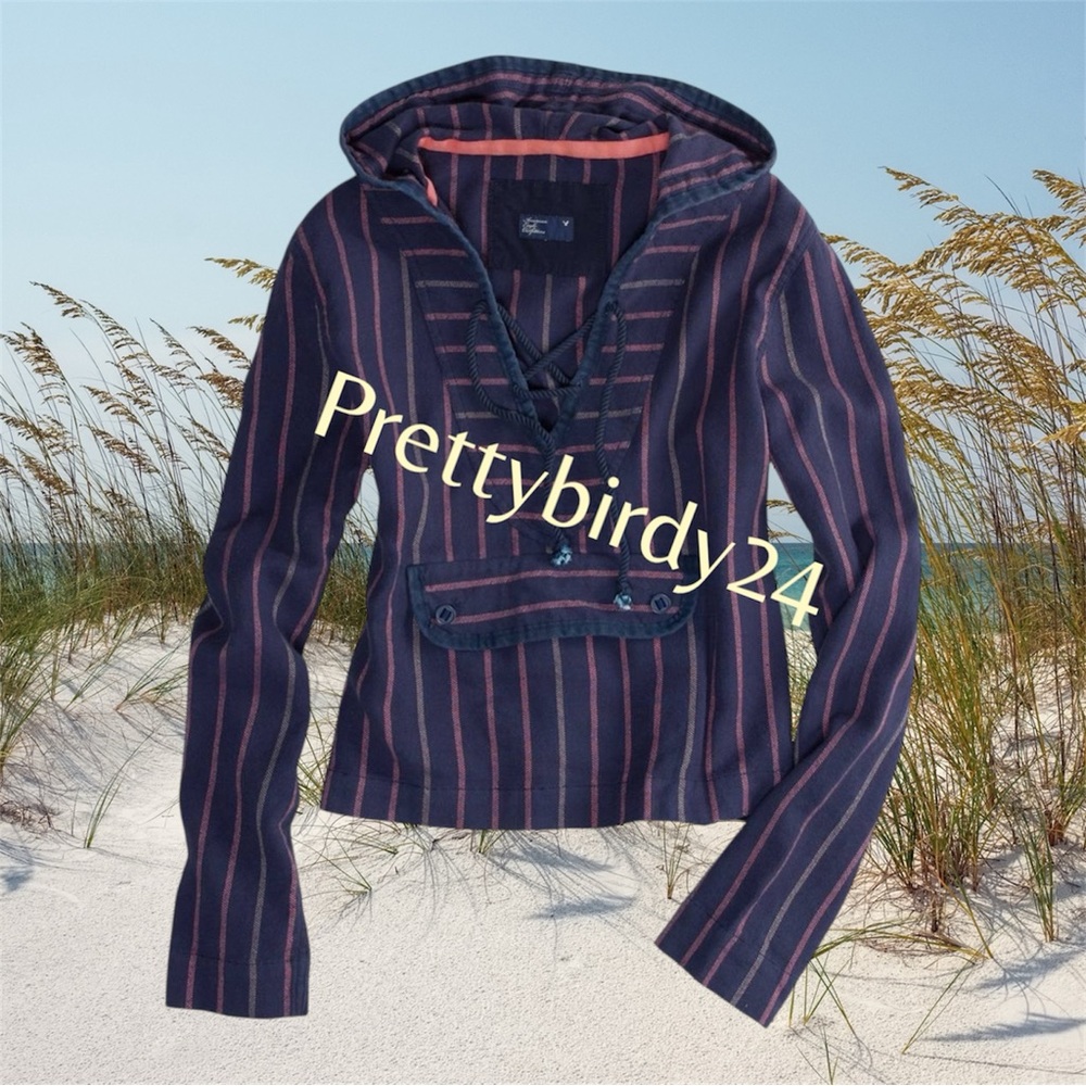Y2K AEO Pinstripe Baja Hoodie Sweater